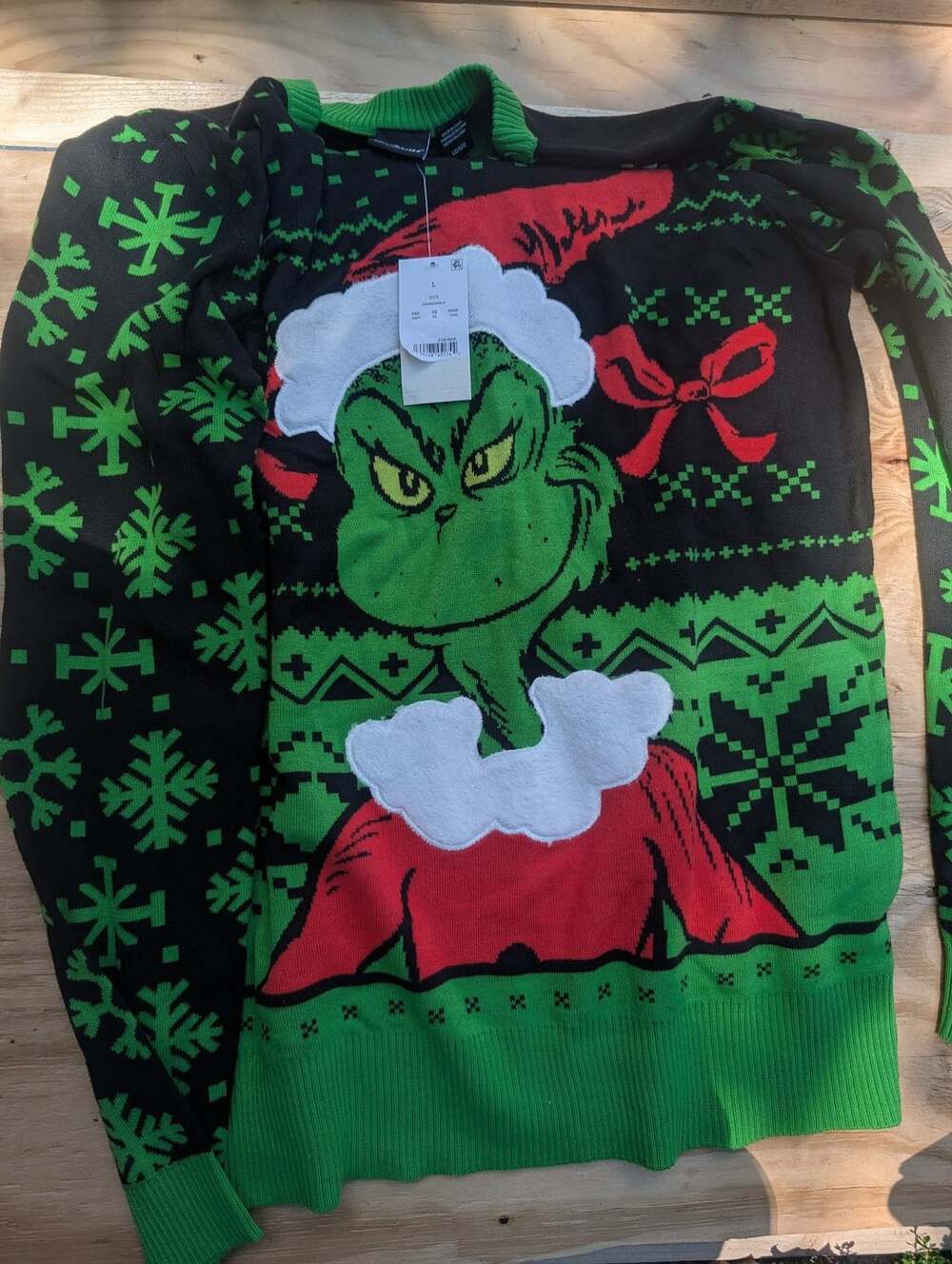 Dr. Seuss The Grinch Christmas Sweater Size L Black Green